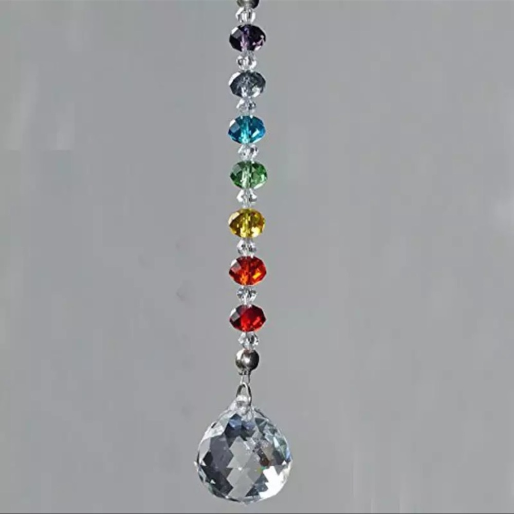 Sun catcherπ chakra crystal diamond ball 20mm rainbow shiny strand beaded decor - Picture 8 of 10